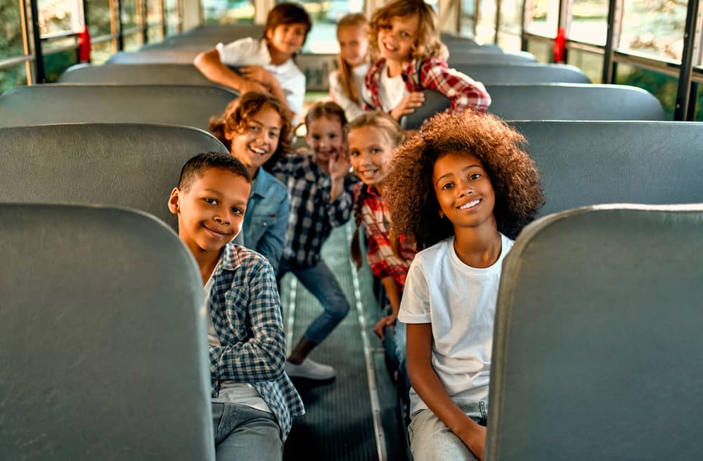 pupils of primary school in school bus