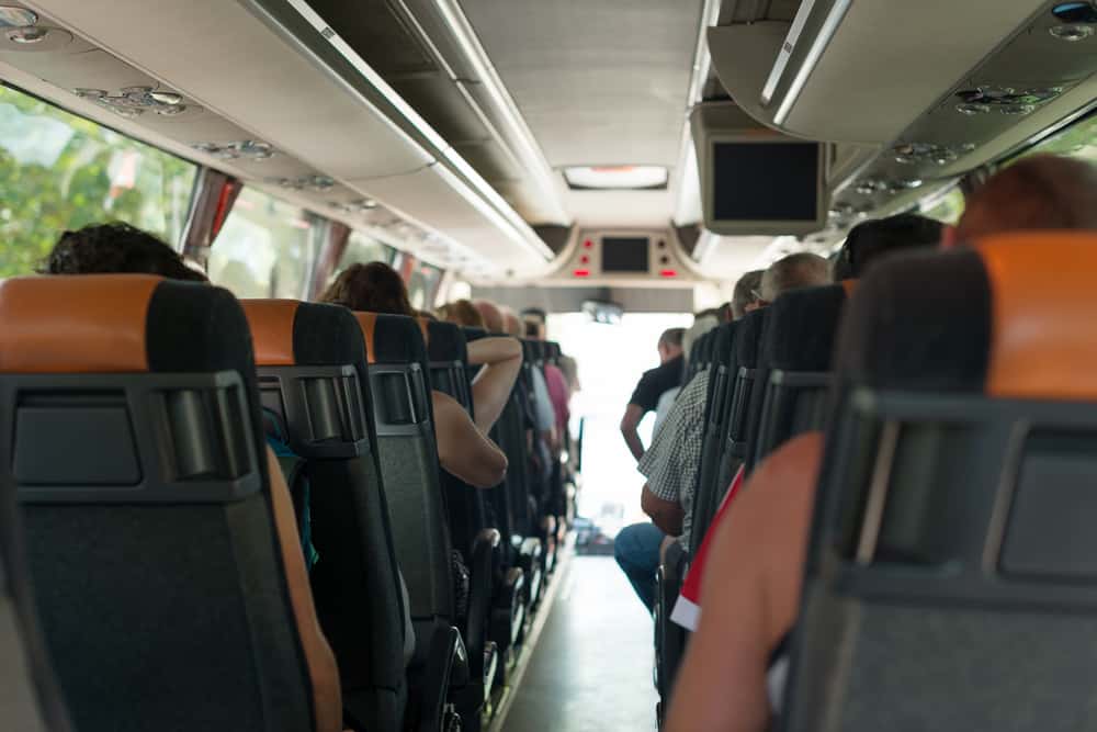 view from inside the bus with passengers